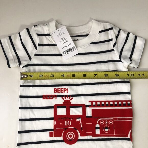 Carters Infant Striped Short Sleeve T-shirt Fire Truck Size 9 Months NWT - Picture 4 of 12